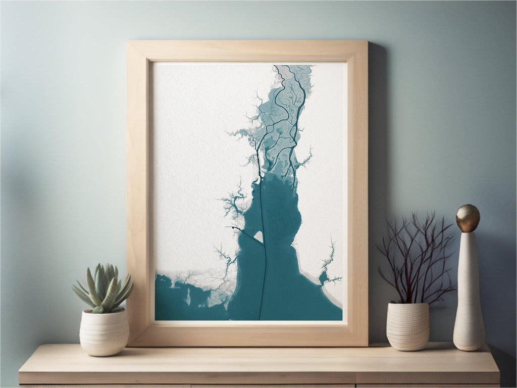 Mobile Bay Alabama Nautical Southern Husband Coastal Nature House Decor Beach Coast Print Gulf Gift Wall Mood Map Art Ocean Depth