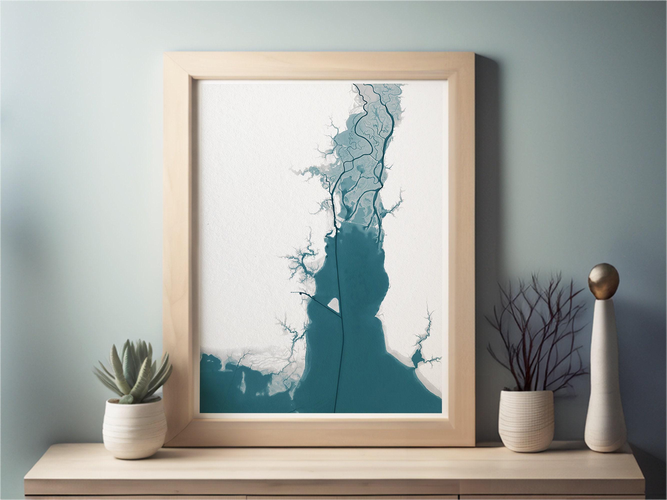 Mobile Bay Alabama Nautical Southern Husband Coastal Nature House Decor Beach Coast Print Gulf Gift Wall Mood Map Art Ocean Depth