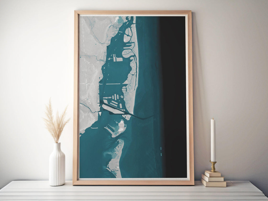 Miami Beach Florida Bathymetric Coastal Map Art Print Nautical Wall Decor Housewarming Gift Ocean Home Biscayne Bay Atlantic Suncoast