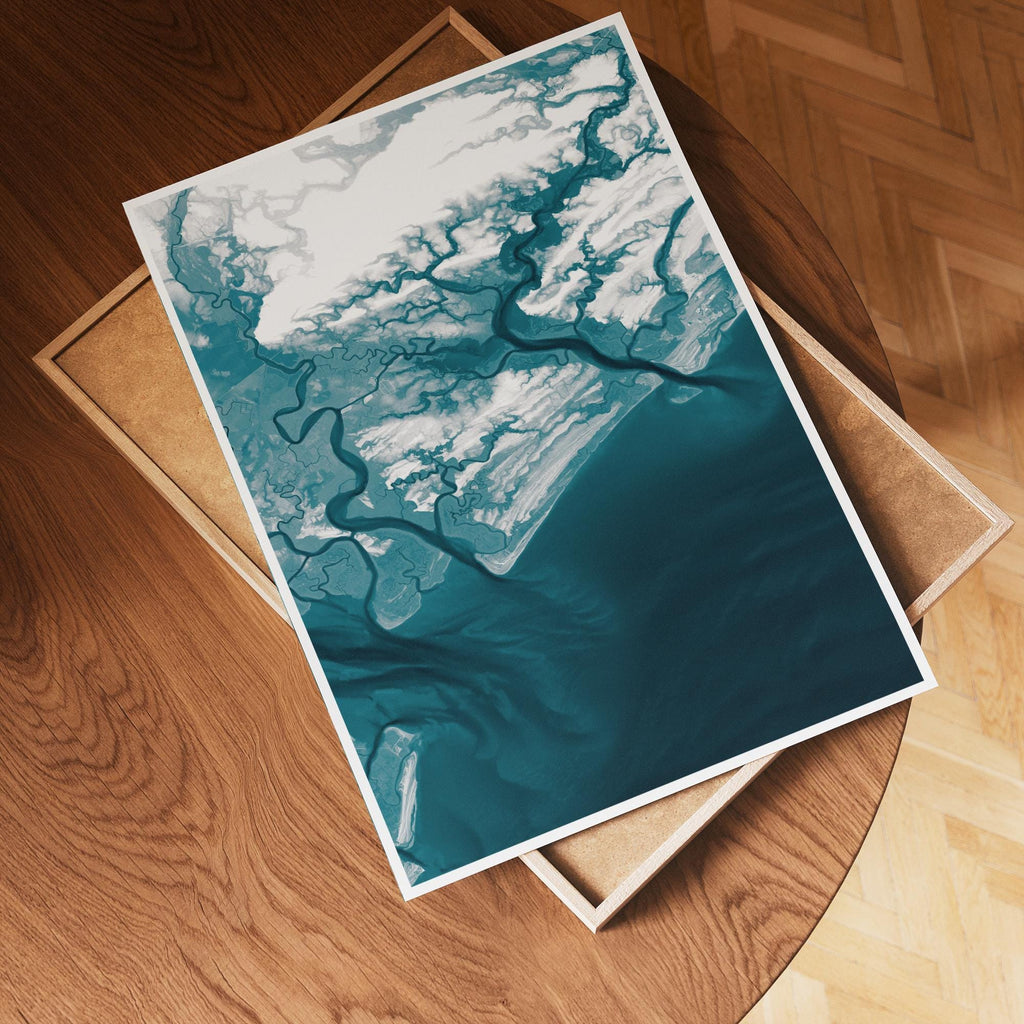 Edisto Island South Carolina Bathymetric Map Art Print Nautical Ocean Depth Wall Decor Beach House Housewarming Gift Coastal Framed Poster