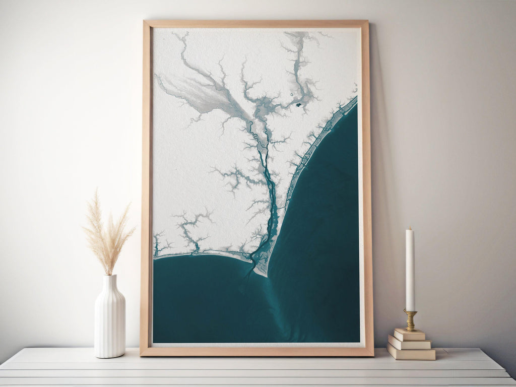 Wilmington North Carolina Bathymetric Map Art Print Nautical Coastal Wall Decor Beach House Housewarming Gift Anniversary Ocean Depth Chart