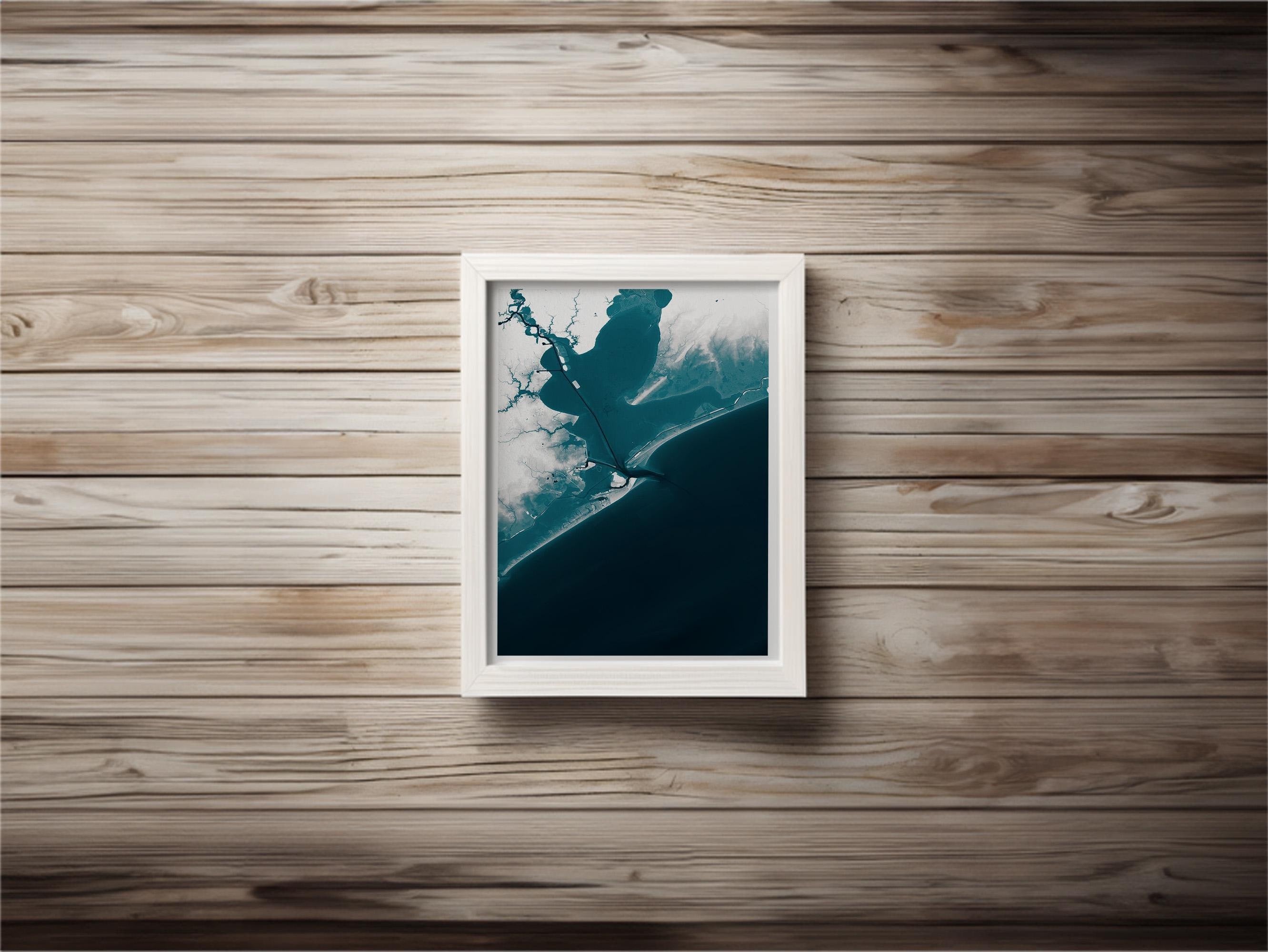 Galveston Island Texas Bathymetric Map Art Print Nautical Coastal Wall Decor Beach House Housewarming Anniversary Gift Ocean Depth Poster