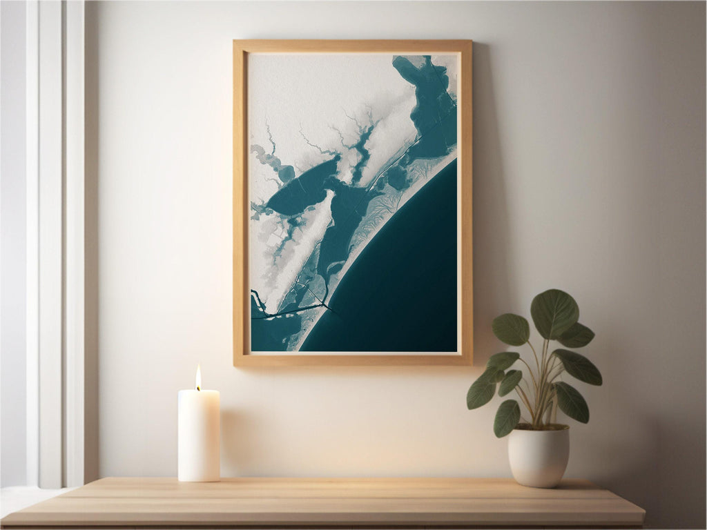 Aransas Bay Map Art Print Port Aransas Texas Coastal Wall Decor Nautical Chart Beach House Gift For Husband Wife Ocean Depth Map Poster