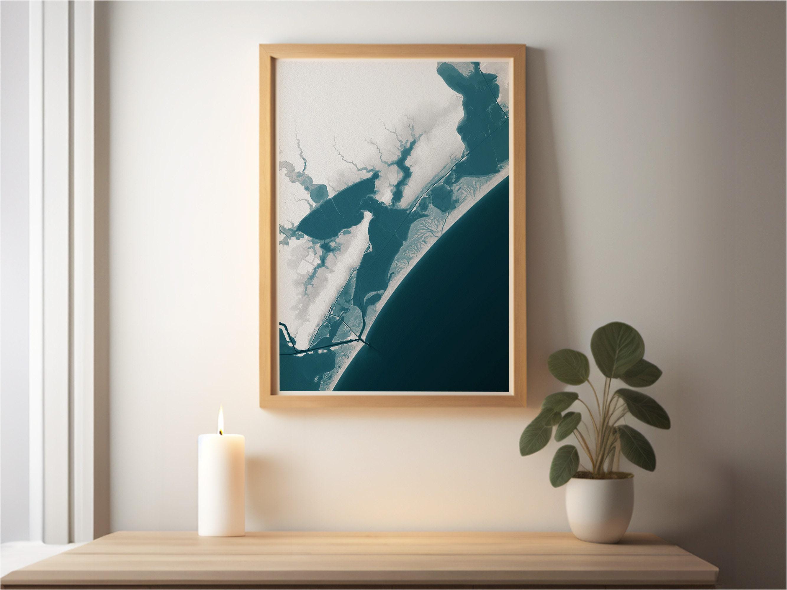 Aransas Bay Map Art Print Port Aransas Texas Coastal Wall Decor Nautical Chart Beach House Gift For Husband Wife Ocean Depth Map Poster