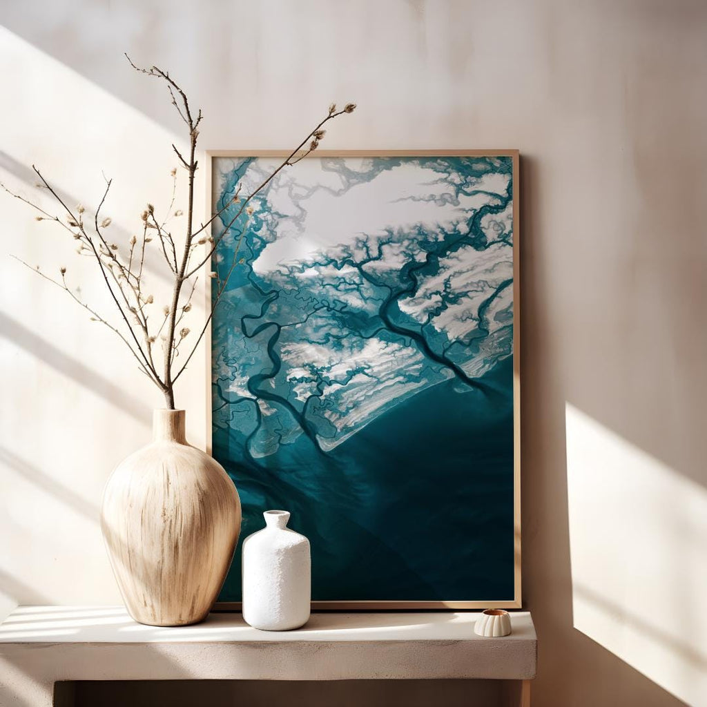 Edisto Island South Carolina Bathymetric Map Art Print Nautical Ocean Depth Wall Decor Beach House Housewarming Gift Coastal Framed Poster