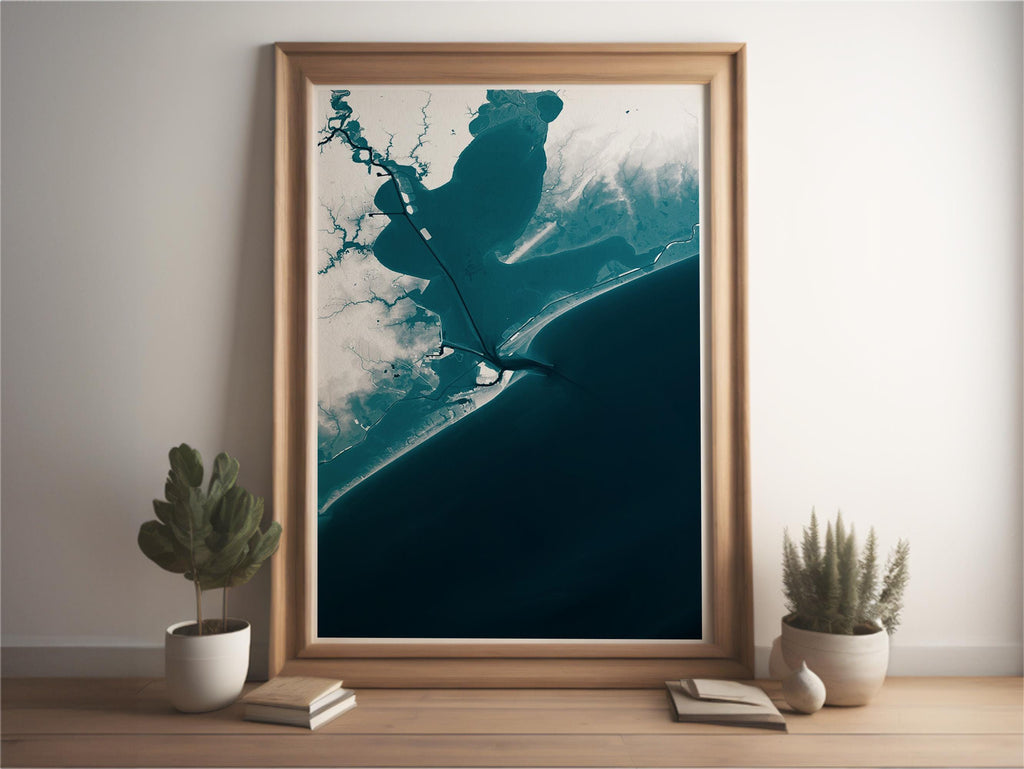Galveston Island Texas Bathymetric Map Art Print Nautical Coastal Wall Decor Beach House Housewarming Anniversary Gift Ocean Depth Poster
