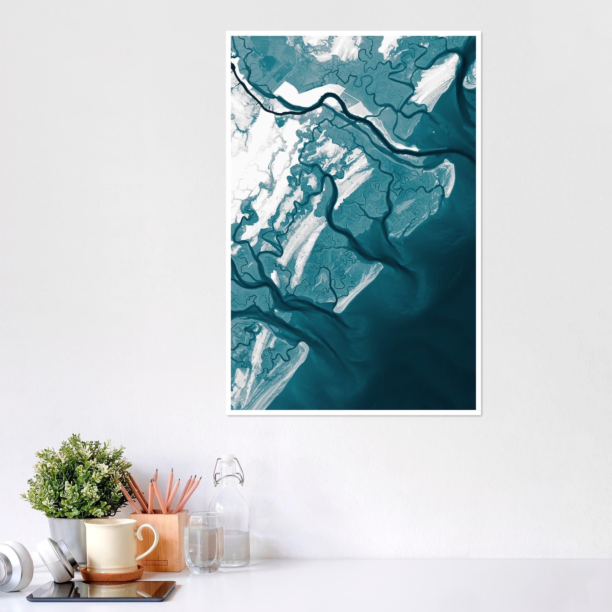 Golden Isles Georgia Nautical Seaside Vintage Coastal Simons House Decor Ocean Print Retro Style Shore Beach Token Gift Wall Idea