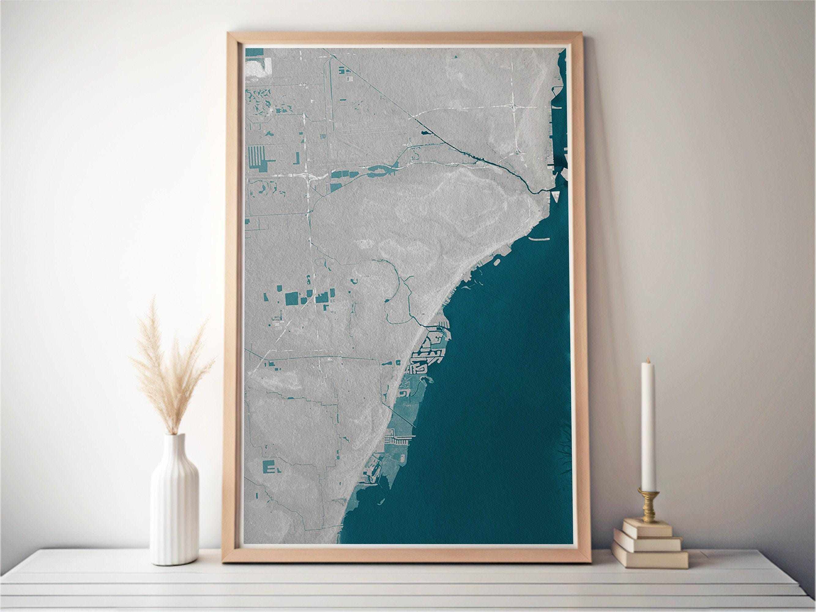 Coral Gables Florida Coastal Map Art Print Nautical Wall Decor Beach House Gift Ocean Depth Chart Housewarming Anniversary Cityscape Home