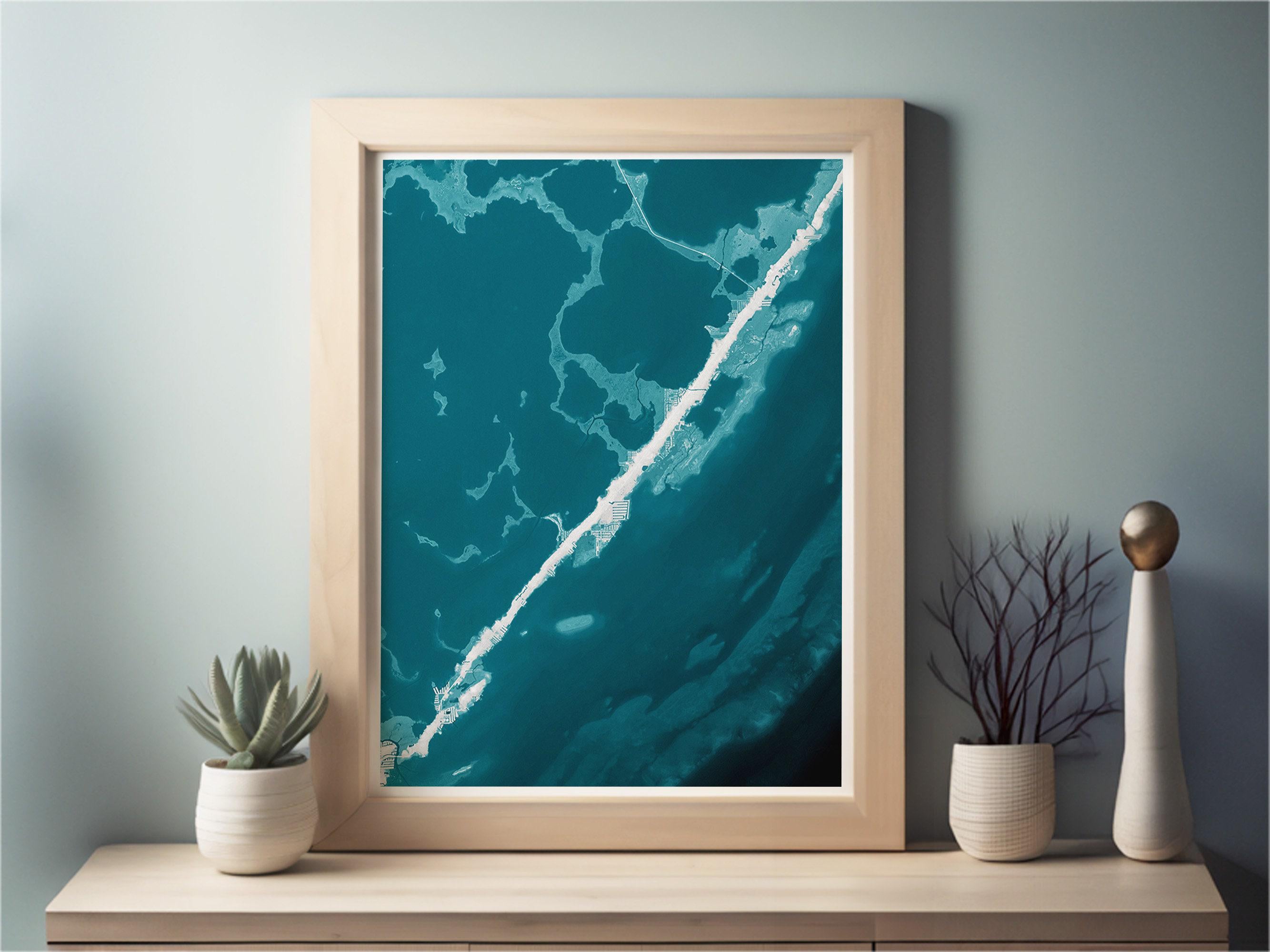 Key Largo Florida Shoreline Coastal Map Art Print Tropical Island Nautical Wall Decor Beach House Gift Housewarming Anniversary Ocean Depth
