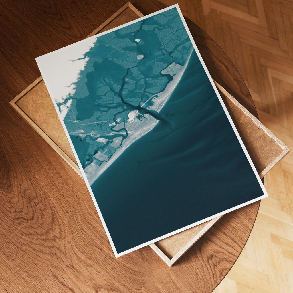 Atlantic City New Jersey Bathymetric Coastal Map Art Print Nautical Chart Wall Decor Housewarming Gift Anniversary Beach House Ocean Depth