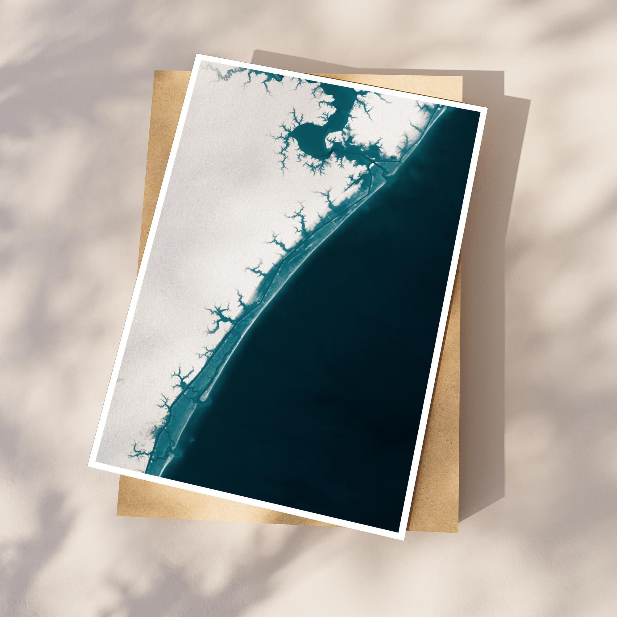 Topsail Island North Carolina Bathymetric Map Art Print Nautical Ocean Wall Decor Coastal Beach House Gift Housewarming Anniversary Framed