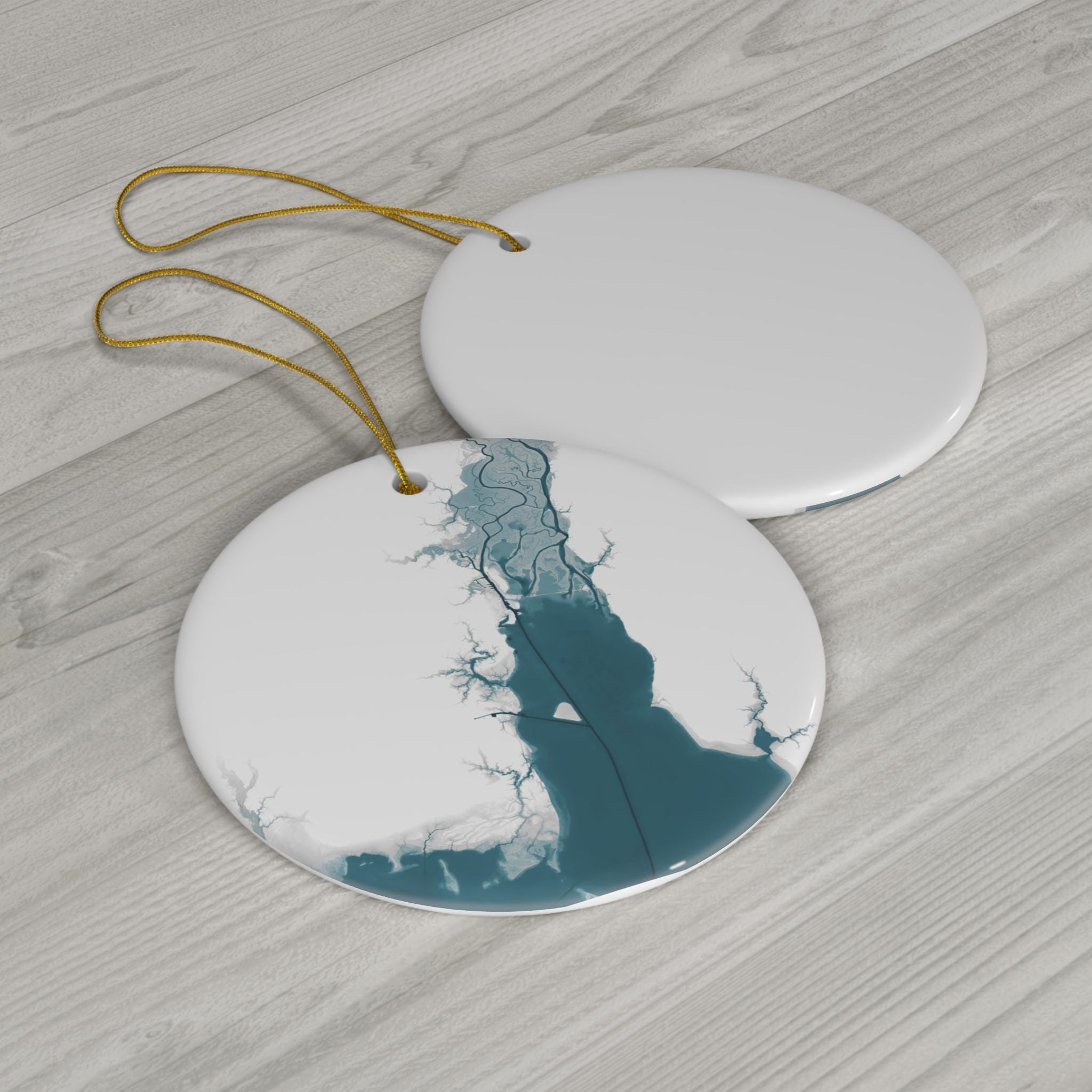 Mobile Bay Alabama Coastal Map Ceramic Ornament Nautical Chart Christmas Gift Gulf Coast Beach House Holiday Keepsake Southern Decor