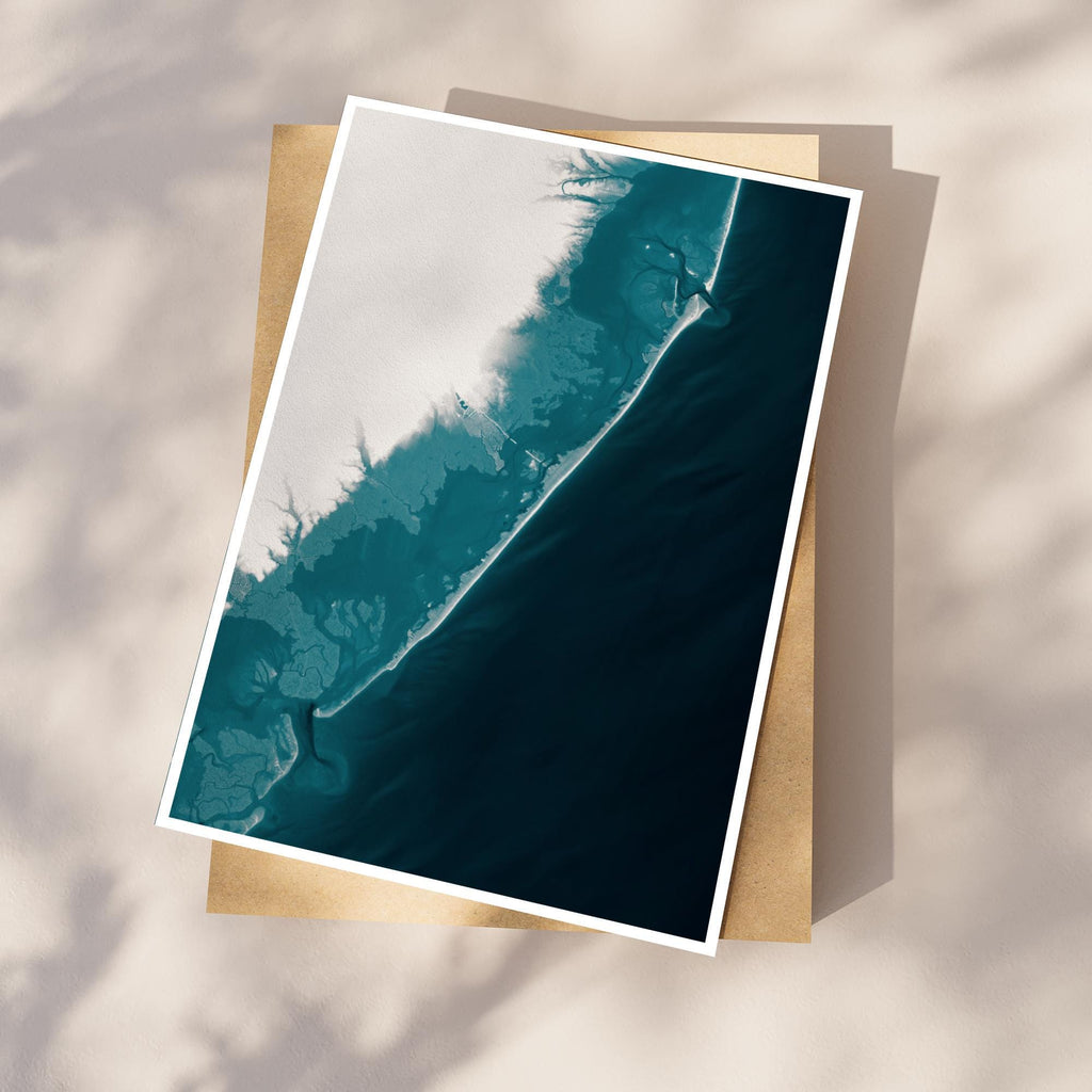 Long Beach Island New Jersey Coastal Map Art Print Barnegat Light Shoreline Nautical Bathymetric Wall Decor Beach House Gift Framed