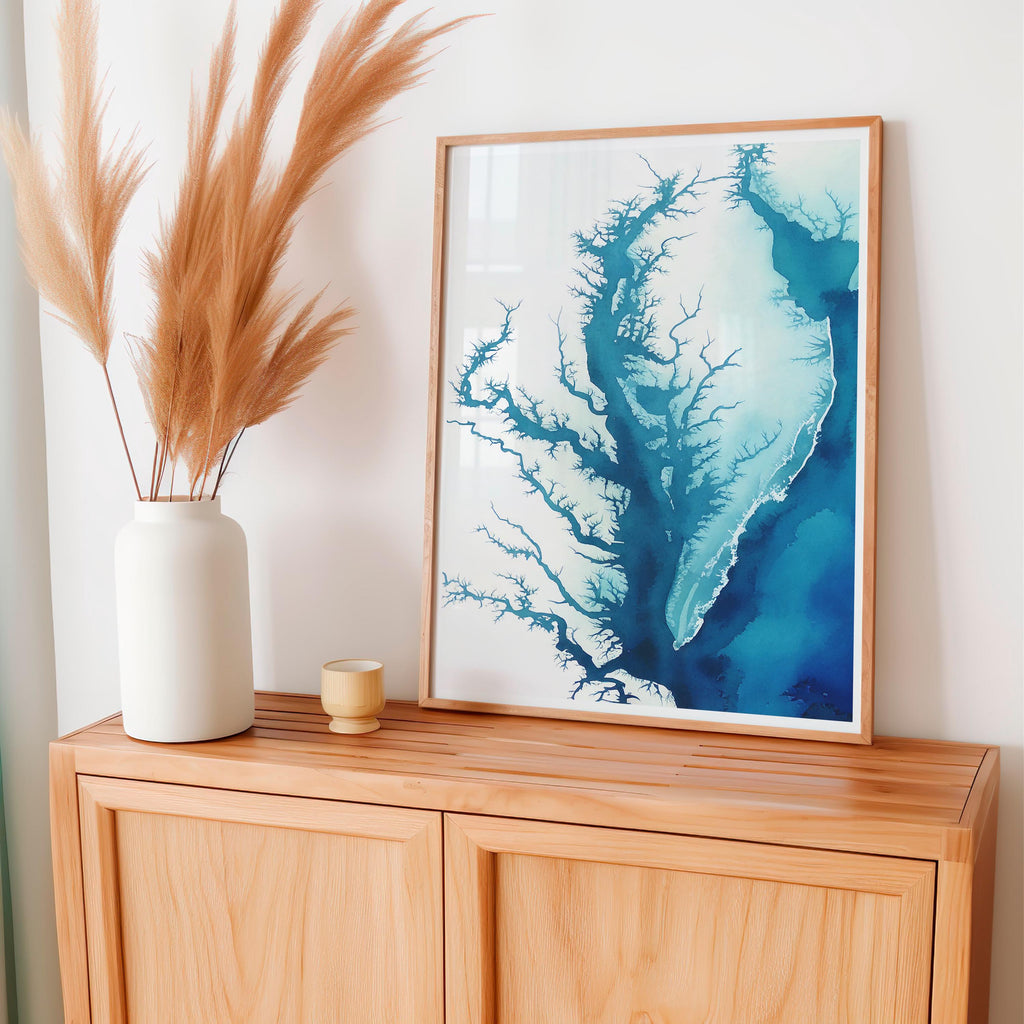 Chesapeake Bay Watercolor Map Print Nautical Wall Art Housewarming Gift Beach House Decor Ocean Depth Chart Anniversary Gift for Her