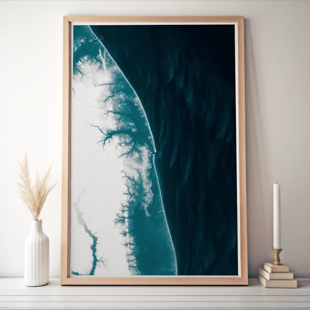 Ocean City Maryland Bathymetric Map Art Print Framed Nautical Wall Decor Coastal Beach House Housewarming Anniversary Gift Chesapeake Bay