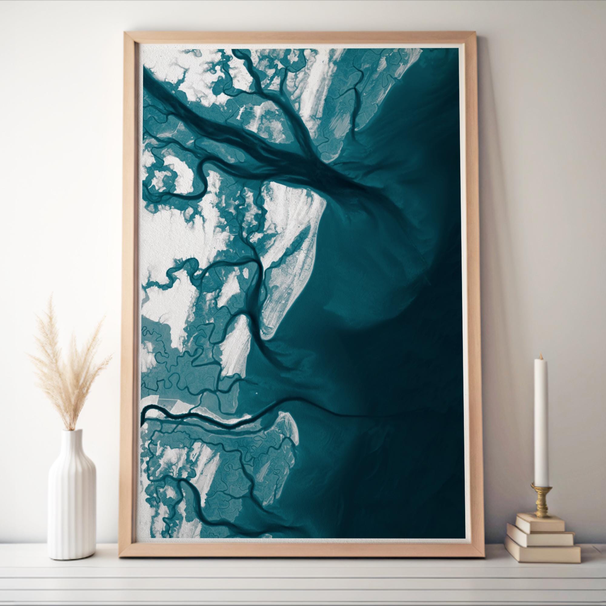 Coligny Beach Park Hilton Head South Carolina Bathymetric Map Art Print Framed Nautical Wall Decor Housewarming Anniversary Gift Sea Island