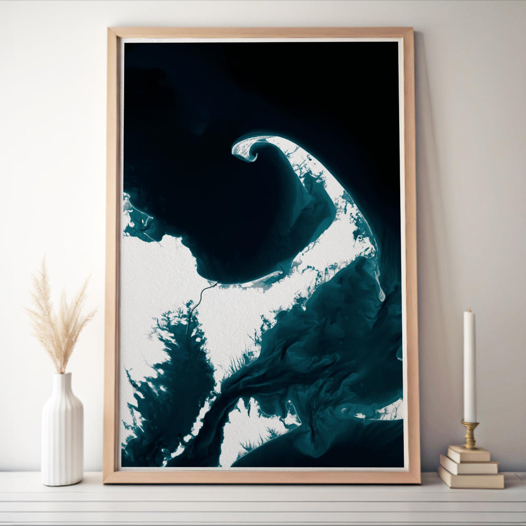 Cape Cod Massachusetts Bathymetric Map Art Print Provincetown Hyannis Nautical Wall Decor Beach House Housewarming Gift Ocean Depth