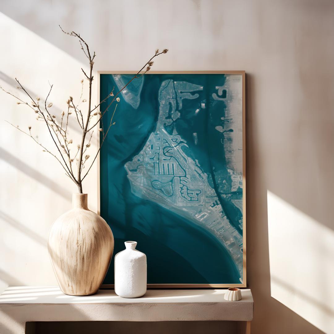 Siesta Key Florida Housewarming Anniversary Waterfront Nautical Coastal Framed Print Depth Beach Decor Ocean House Wall Home Gift