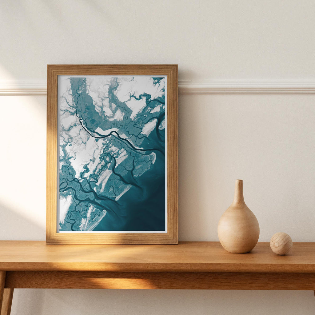 Johns Island South Carolina Lowcountry Coastal Bathymetric Nautical Map Art Print Housewarming Gift Anniversary Beach House Decor