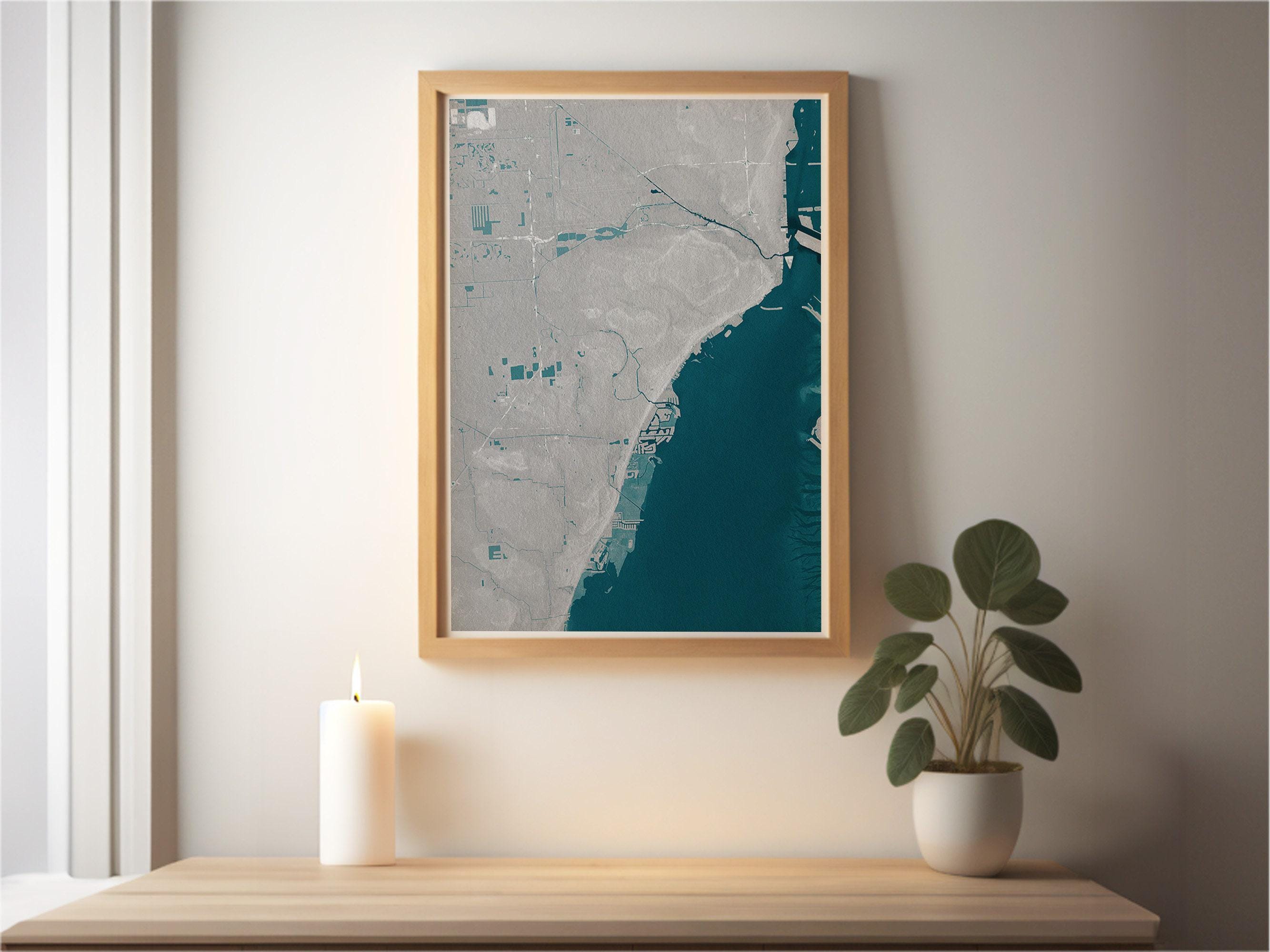 Coral Gables Florida Coastal Map Art Print Nautical Wall Decor Beach House Gift Ocean Depth Chart Housewarming Anniversary Cityscape Home